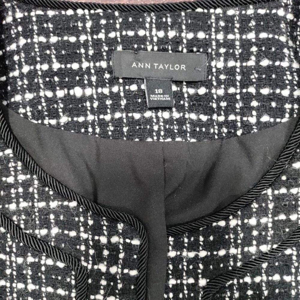 Ann Taylor Tweed Long Sleeve Open Office Work Preppy Blazer Jacket Black US 18 - Picture 7 of 14